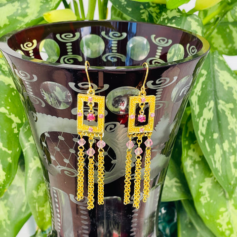 Felicia's Square Earrings with Chains
