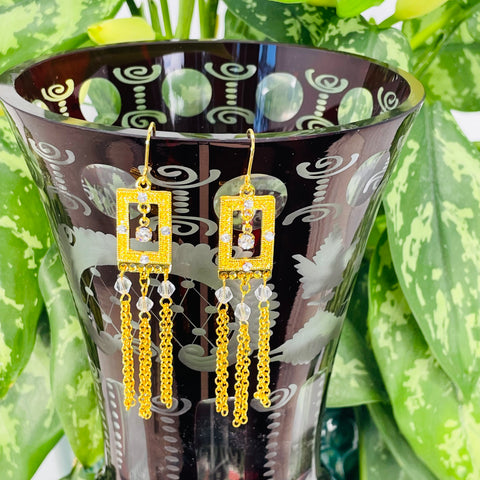 Felicia's Square Earrings with Chains