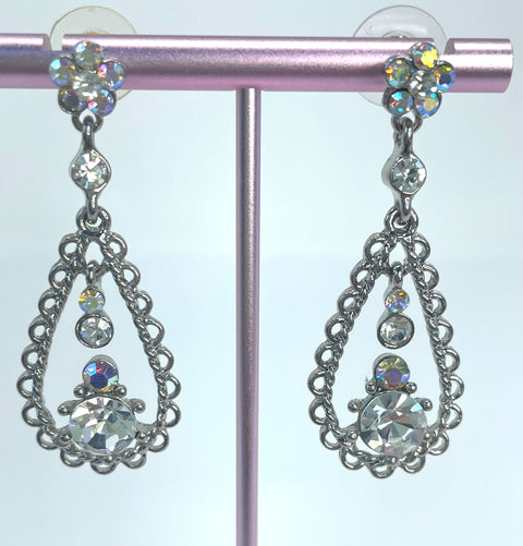 Crystal Flower Tear Drop Earrings