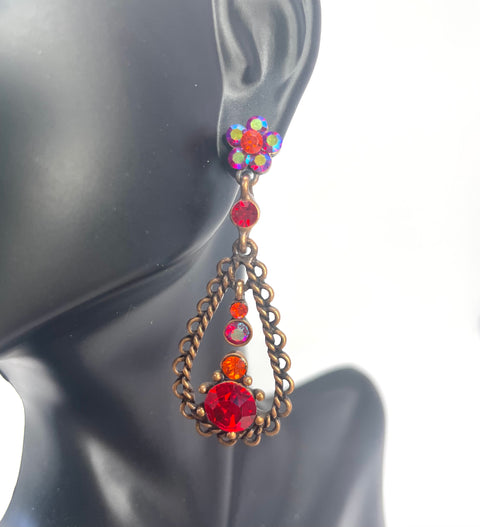 Crystal Flower Tear Drop Earrings