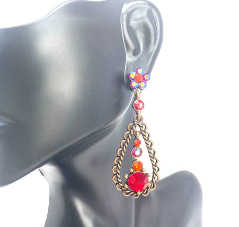 Crystal Flower Tear Drop Earrings